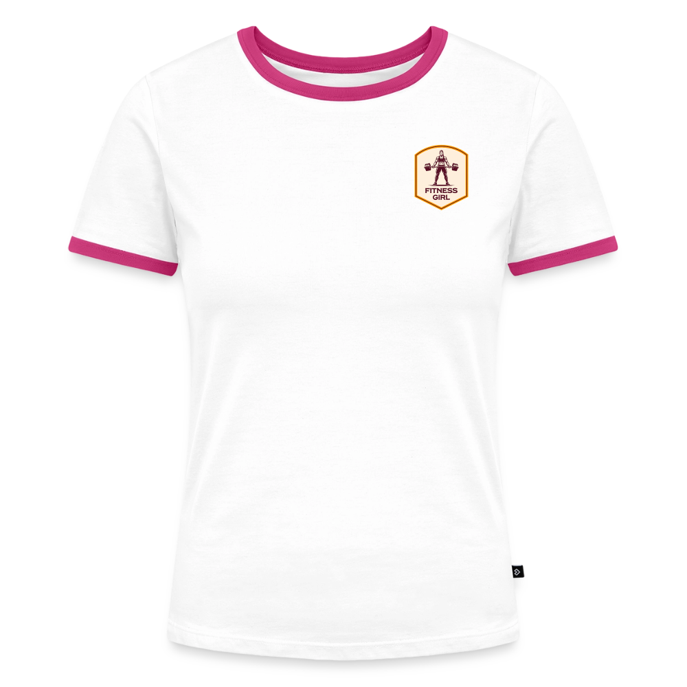 Fitness Girl Kontrast T-Shirt - white/fuchsia