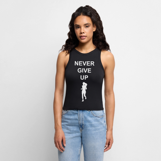 NEVER GIVE UP Cropped Tank Top - black