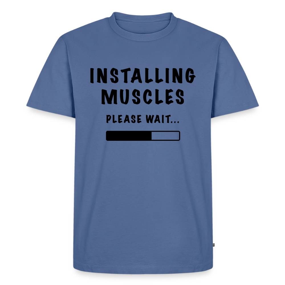 INSTALLING MUSCLES Premium Logo T-Shirt - stone blue