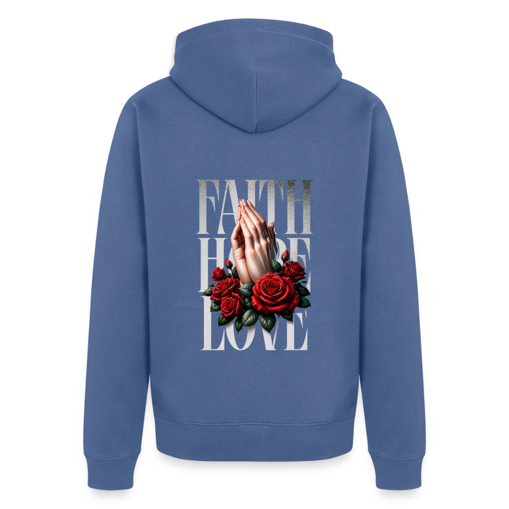 FAITH, HOPE, LOVE Premium Kapuzenjacke - stone blue