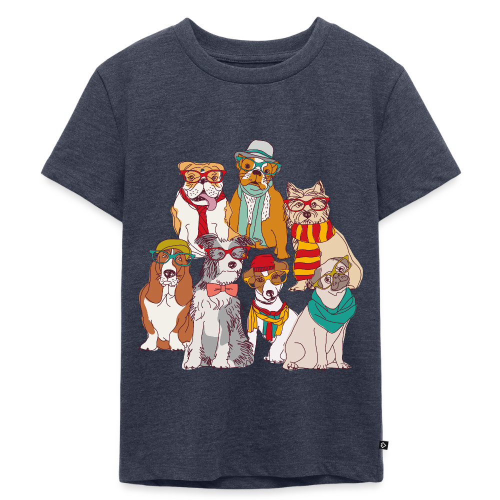 Hunde mit Brille Premium Kinder T-Shirt - heather denim