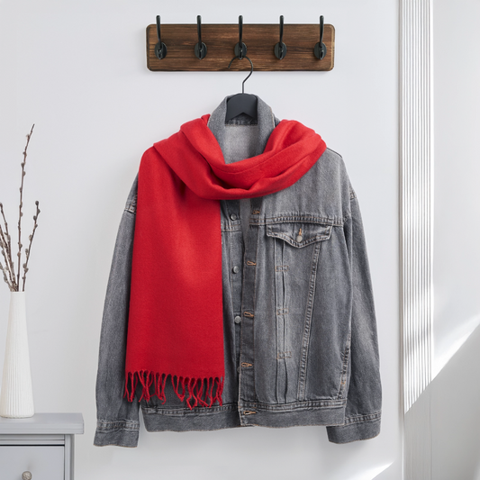 Winterschal mit Fransen - classic red