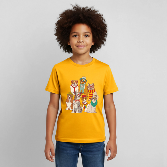Hunde mit Brille Kinder T-Shirt - gold
