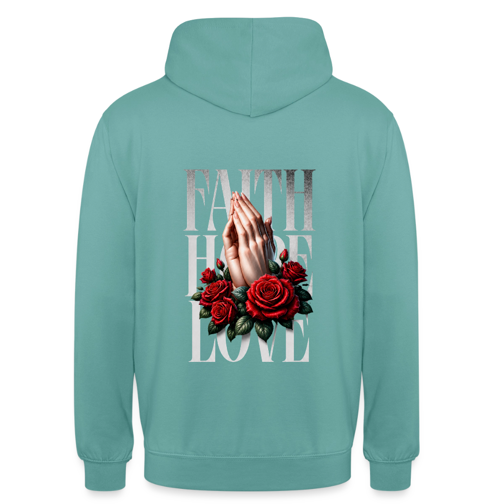 FAITH, HOPE, LOVE Hoodie - pastel turquoise