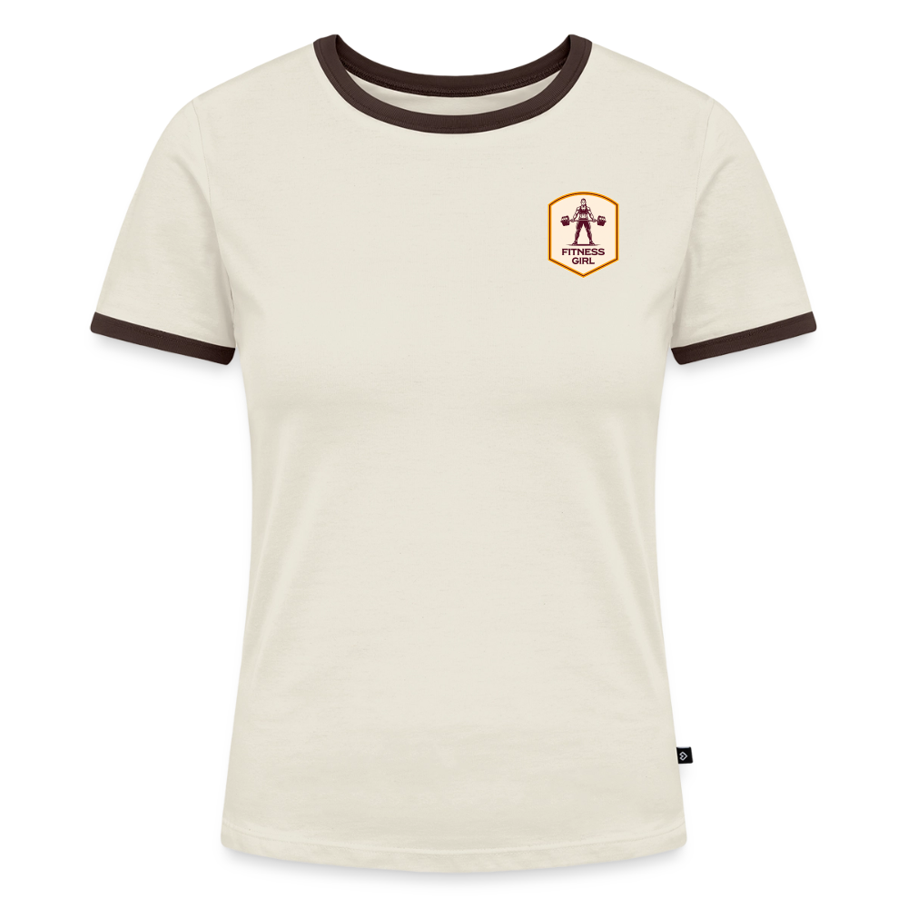Fitness Girl Kontrast T-Shirt - off white/dark brown