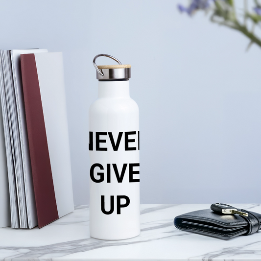 NEVER GIVE UP Thermoflasche - white